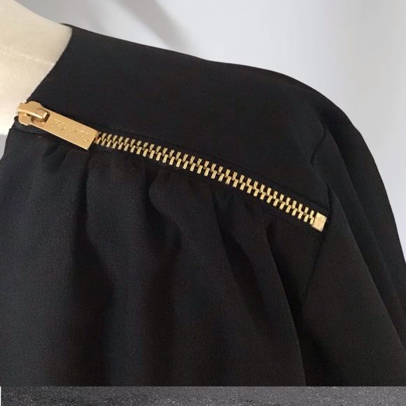CALVIN KLEIN Top Blouson Drape Black Zipper Shoulders Long Sleeve/Button up NS - Picture 2 of 8